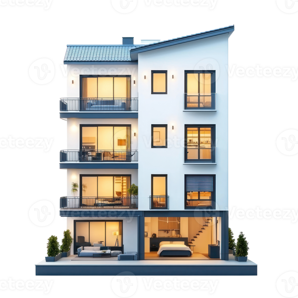 3D Multi-Family House isolate on transparency background png