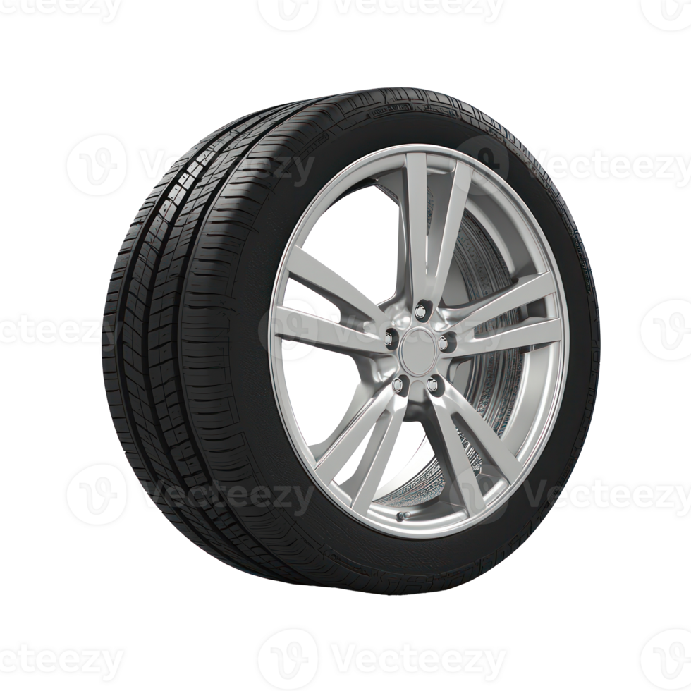 Punctured car wheel, flat tire. 3D side view isolate on transparency background png