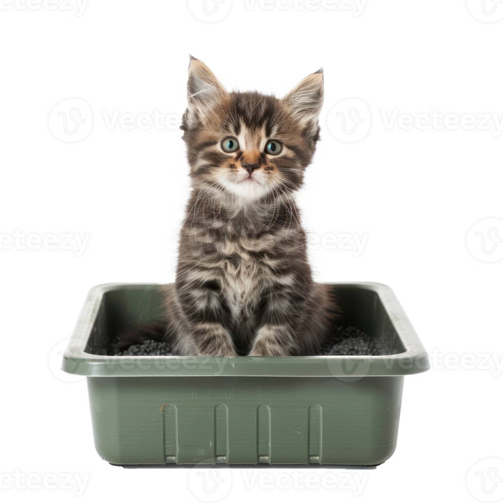Kitten in the litter box front view isolate on transparency background png