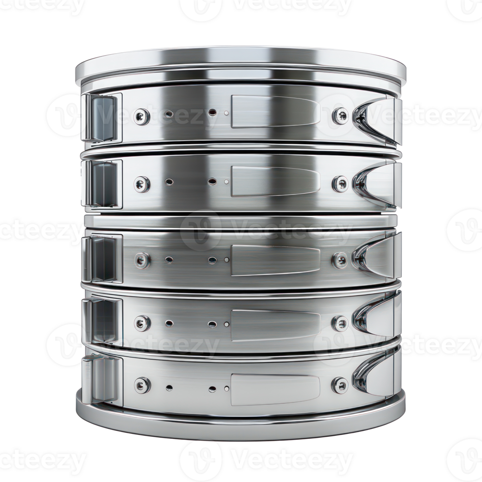 modern Database and hard disk storage, 3d render side view isolate on transparency background png