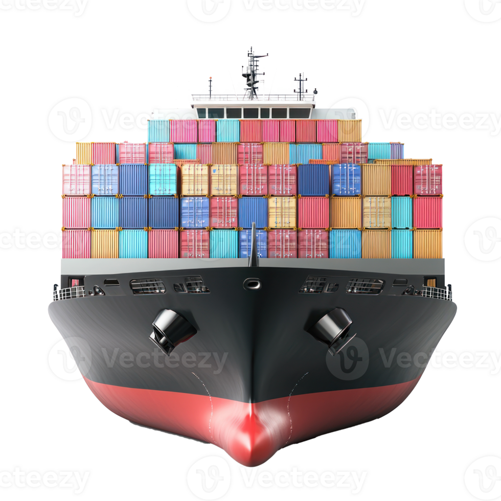3D Container Ship rear view isolate on transparency background png
