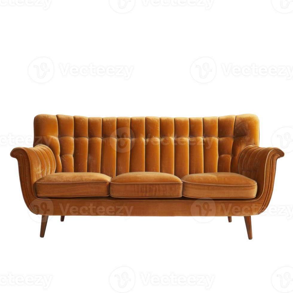 Mid-Century Modern Sofa front view full length isolate on transparency background png