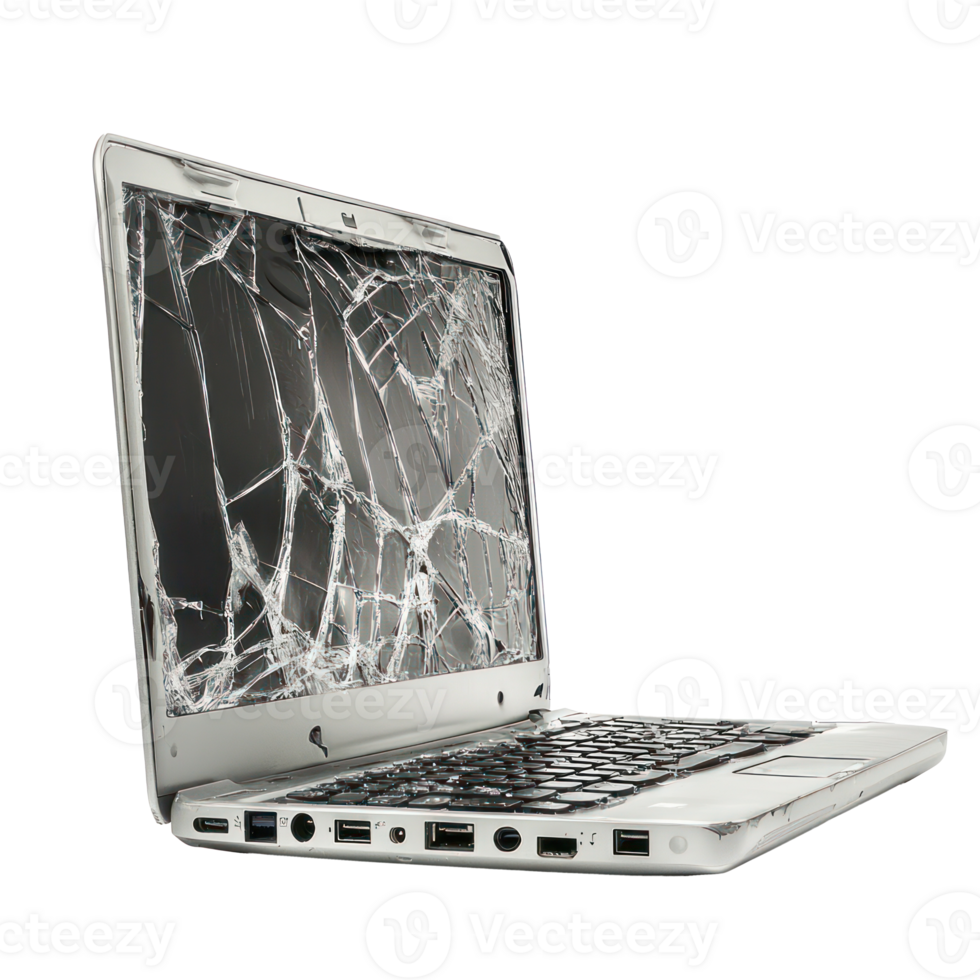 Broken laptop side view isolate on transparency background png