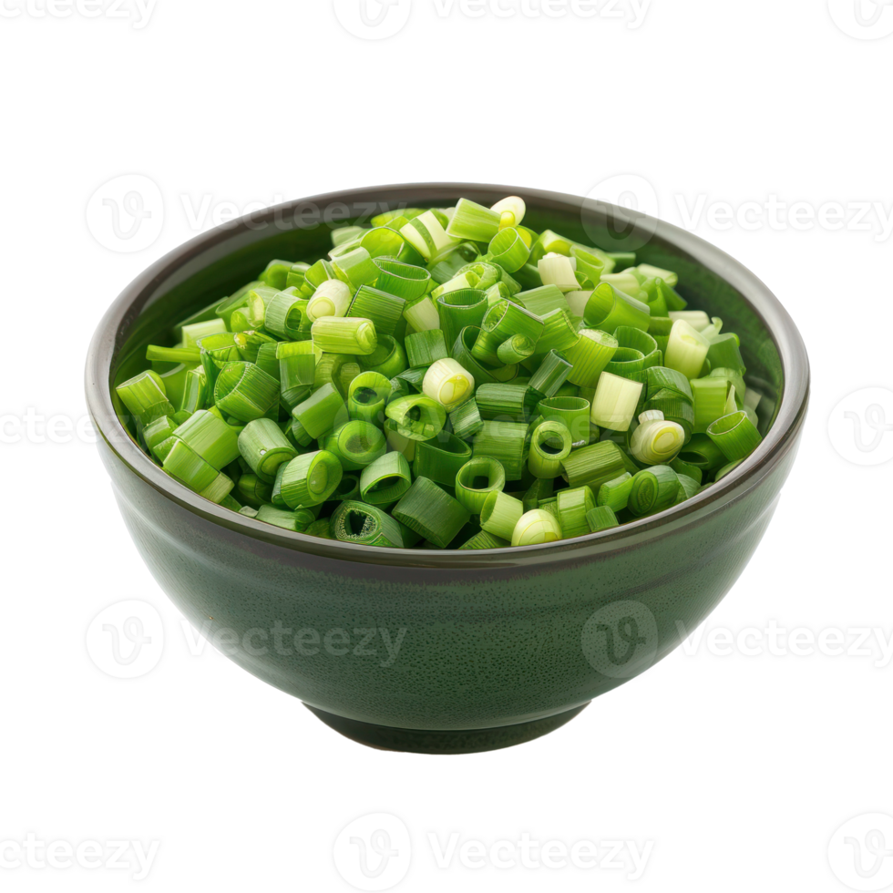 Chopped green onions in bowl isolate on transparency background png