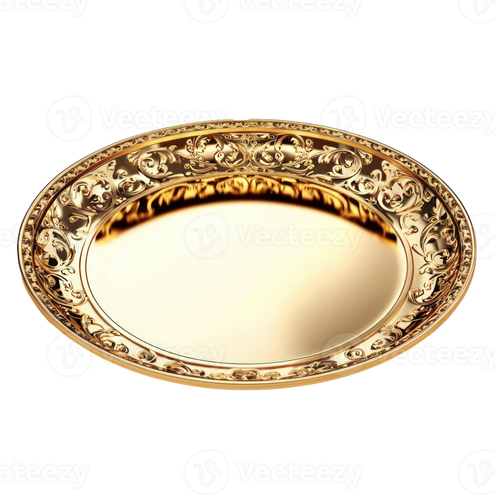 3D Gold Platter front view isolate on transparency background png