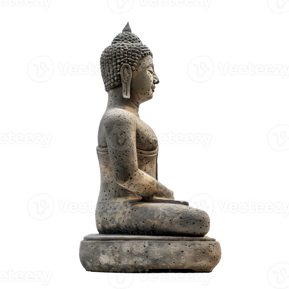 Bouddha statut fabriqué de gris béton côté vue isoler sur transparence Contexte png
