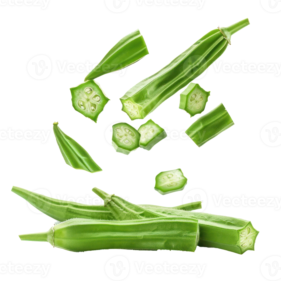 Falling Okra isolate on transparency background png
