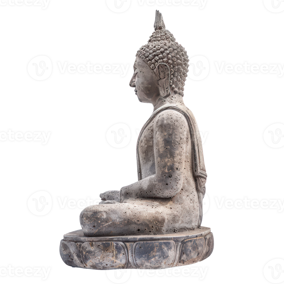 Buddha status made of grey concrete side view isolate on transparency background png