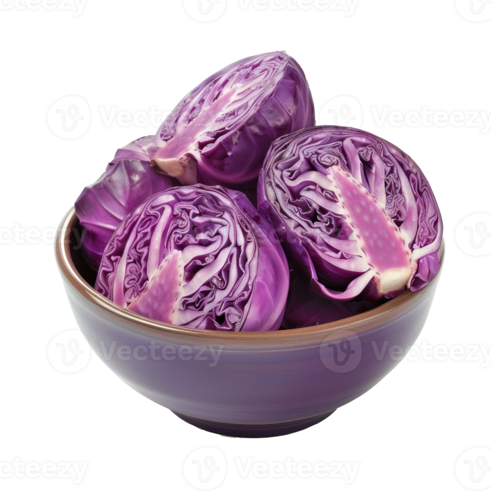 Purple Cabbage in a bowl front view isolate on transparency background png