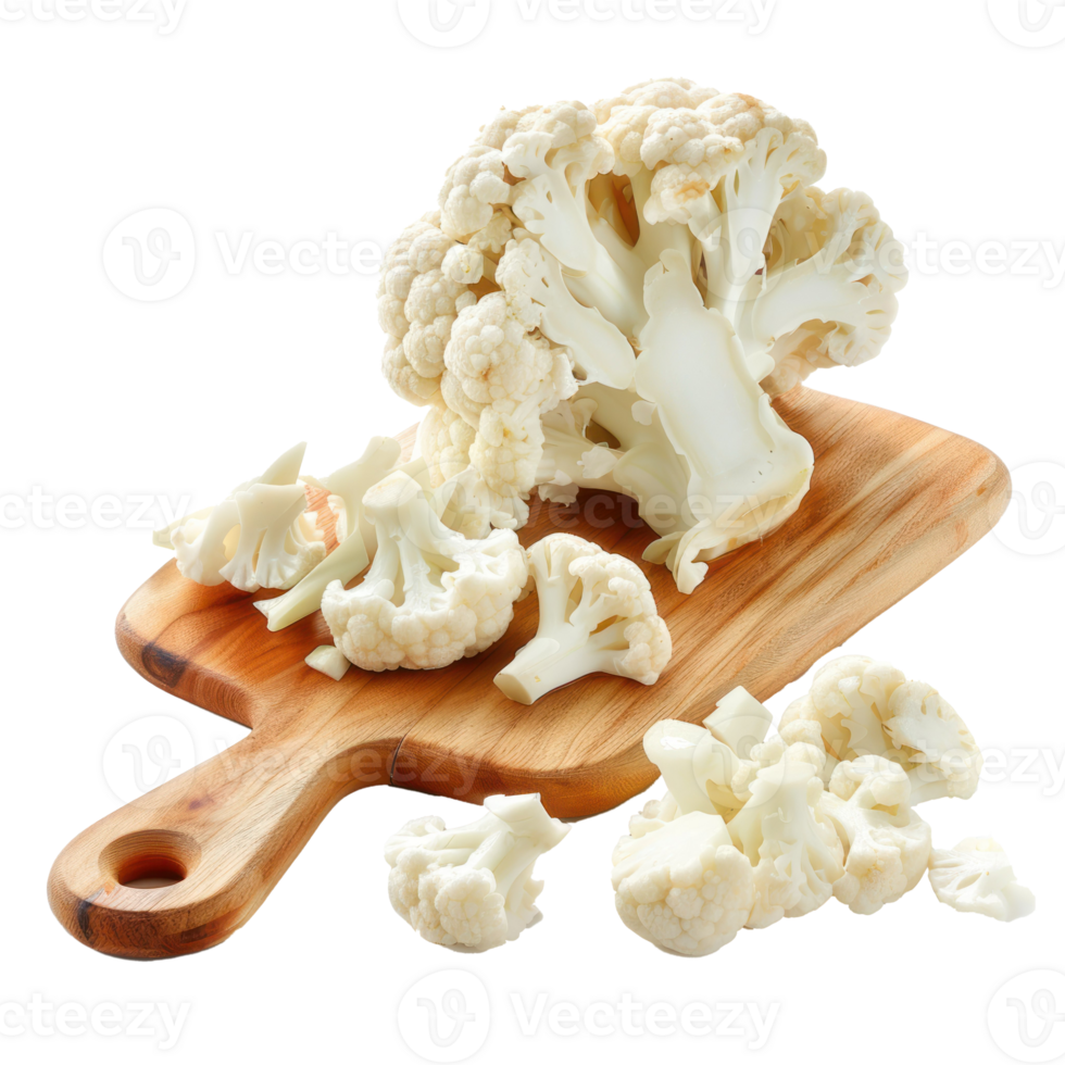 Sliced Cauliflower on chopping board isolate on transparency background png