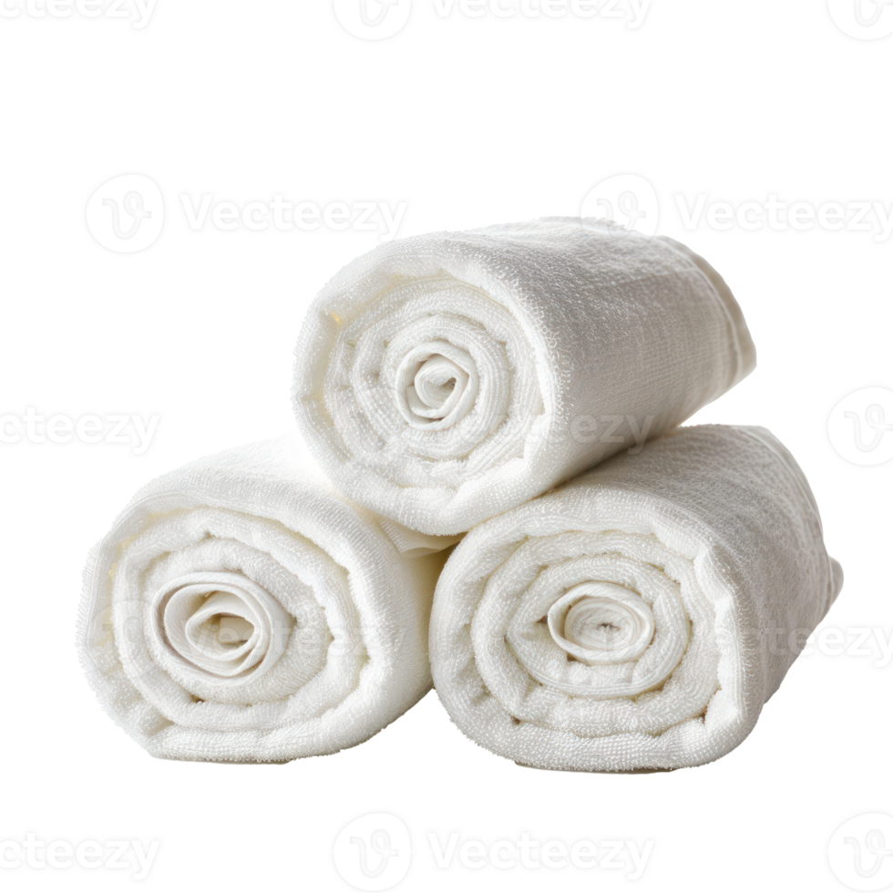 3 Rolled up white towels front view isolate on transparency background png