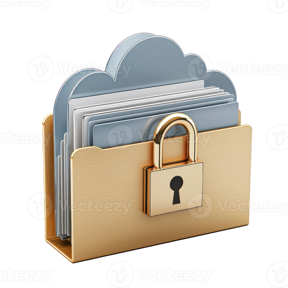 3d Cloud padlock as filing cabinet and folder front view isolate on transparency background png