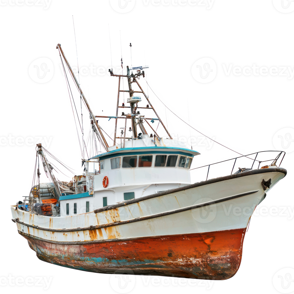 Trawler boat side view isolate on transparency background png