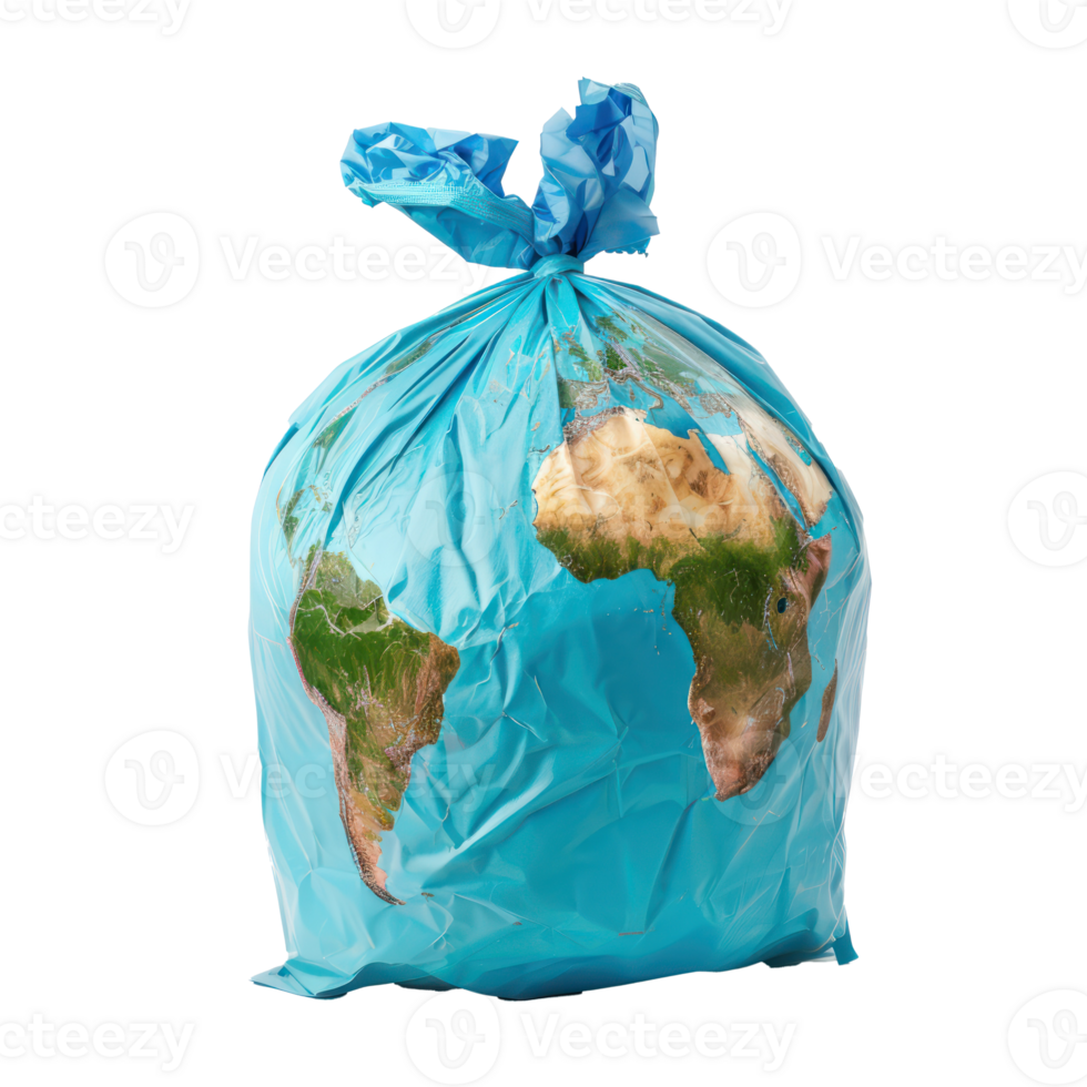 earth globe in a plastic trash bag front view isolate on transparency background png