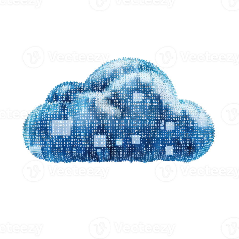 Modern Digital data cloud with encryption code front view isolate on transparency background png