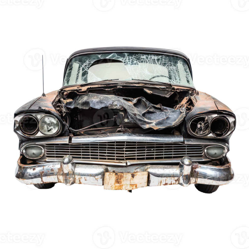 Broken car front view isolate on transparency background png