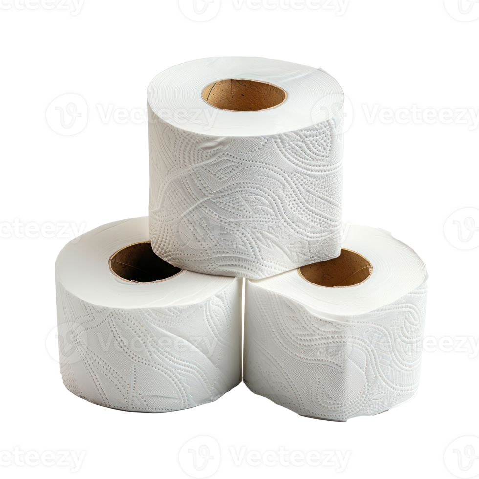 3 stack of Roll of toilet paper top view isolate on transparency background png