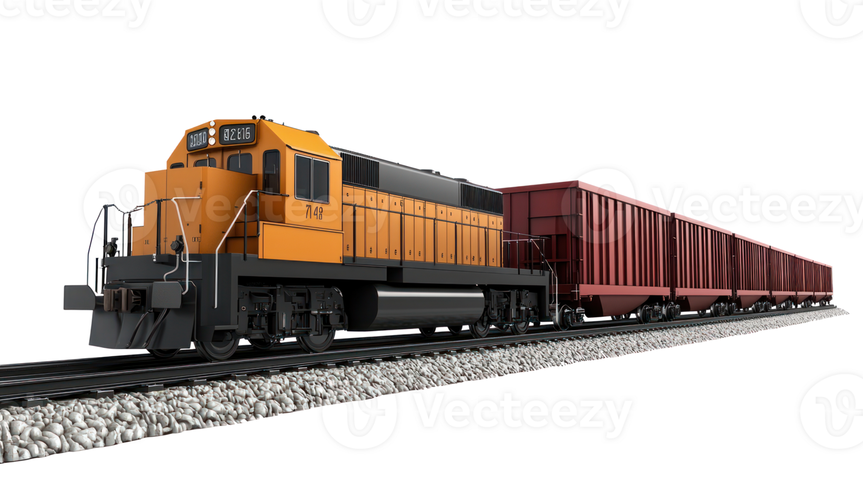 3D Freight Train side view isolate on transparency background png