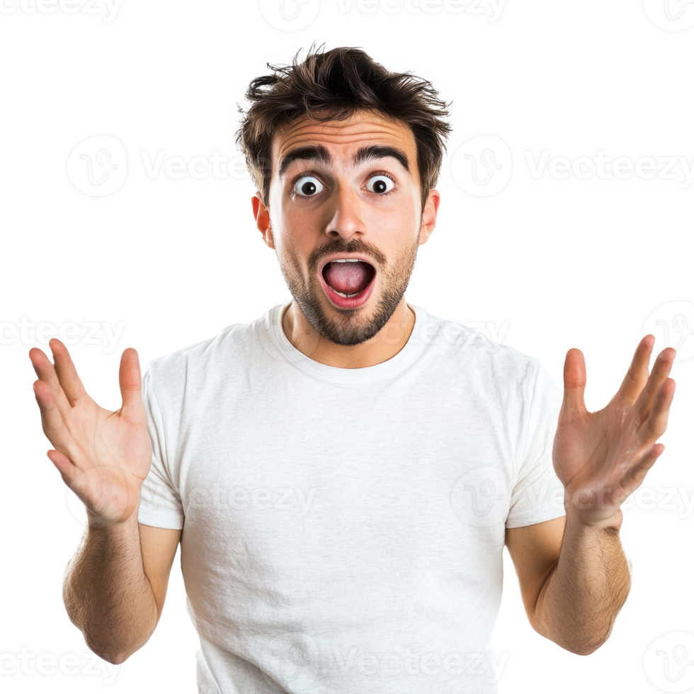 Attractive Young man Surprised amazing gesture isolate on transparency background png