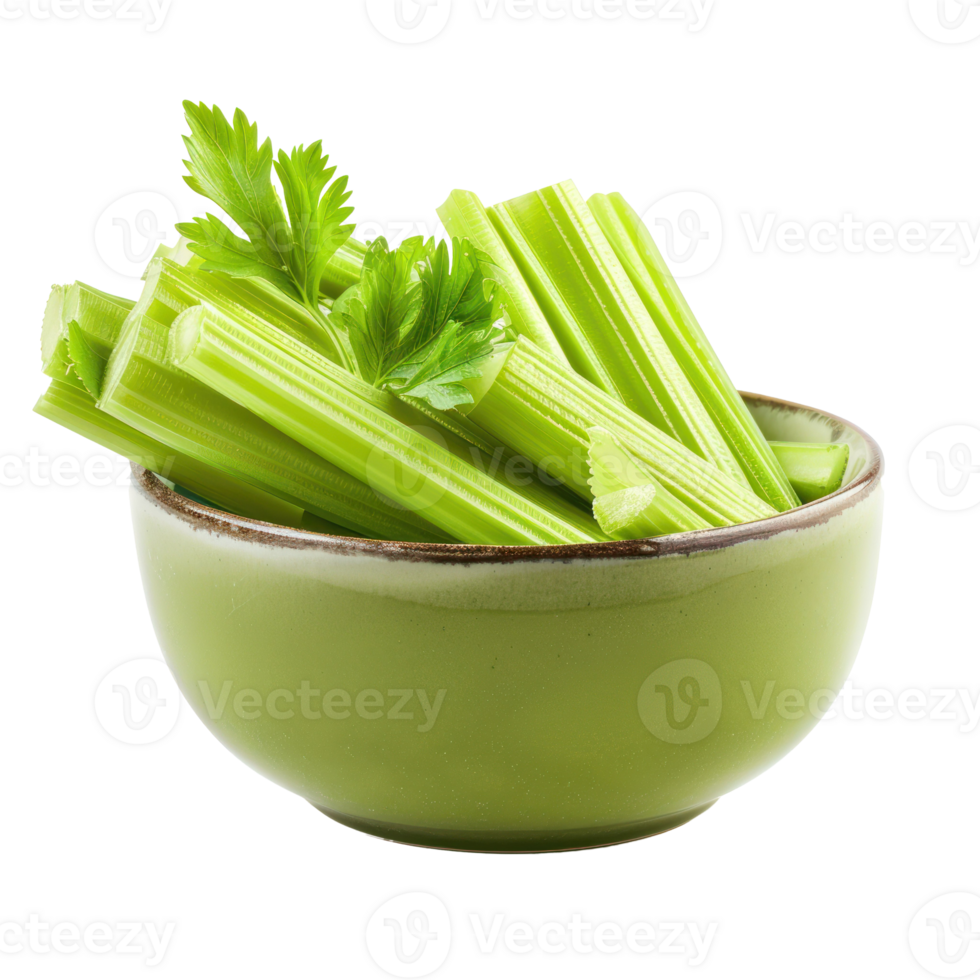 Celery in a bowl front view isolate on transparency background png