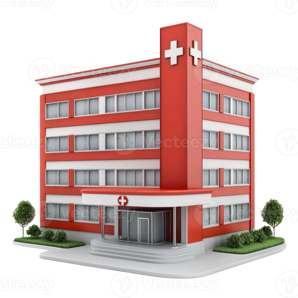 3D Hospital building front view isolate on transparency background png