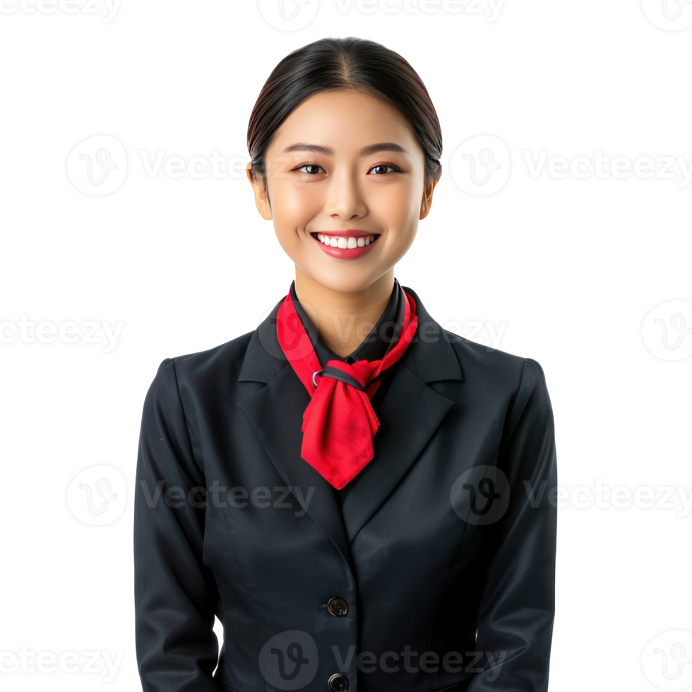 Friendly smile female flight attendant standing front view isolate on transparency background png