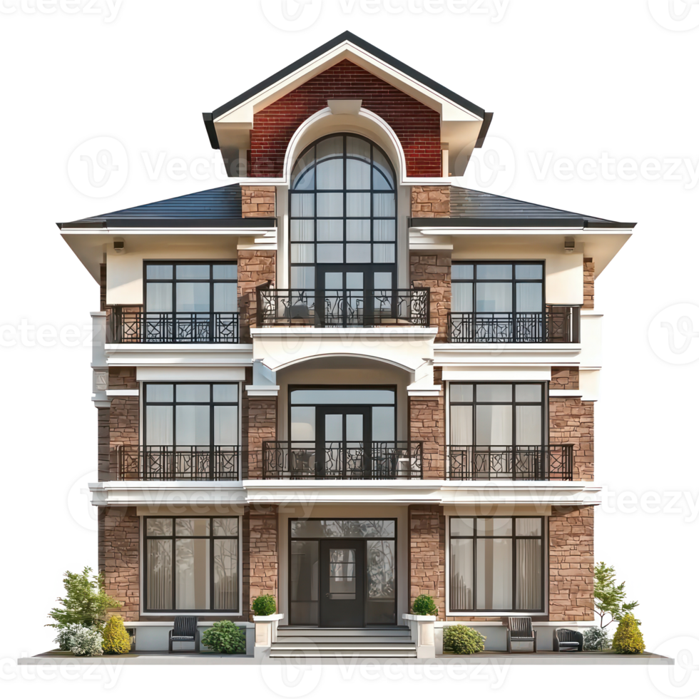 3D Multi-Family House front view isolate on transparency background png