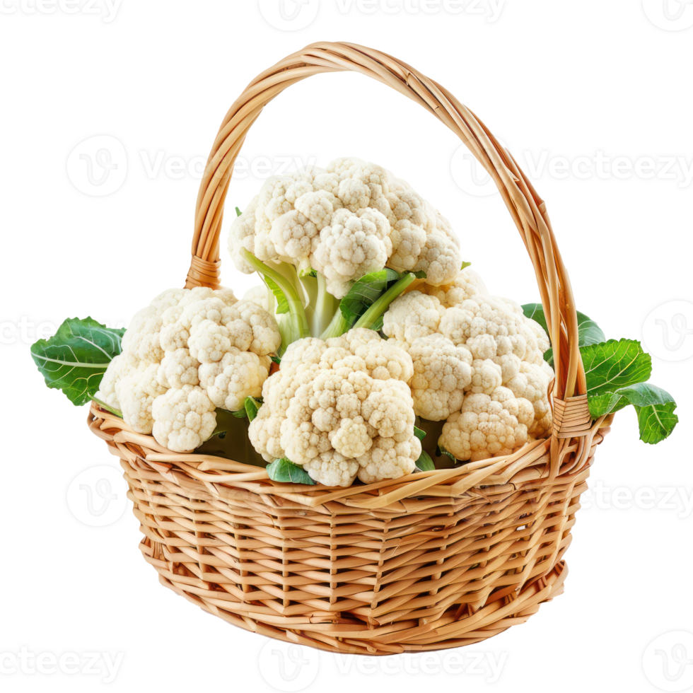 Cauliflower in basket isolate on transparency background png