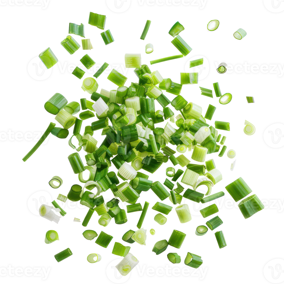 Falling Chopped green onions isolate on transparency background png