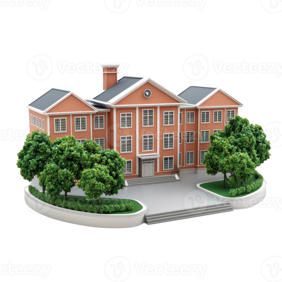 3D School building isolate on transparency background png