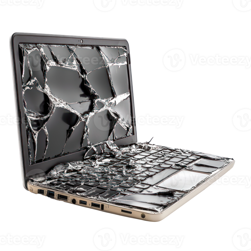 Broken laptop side view isolate on transparency background png