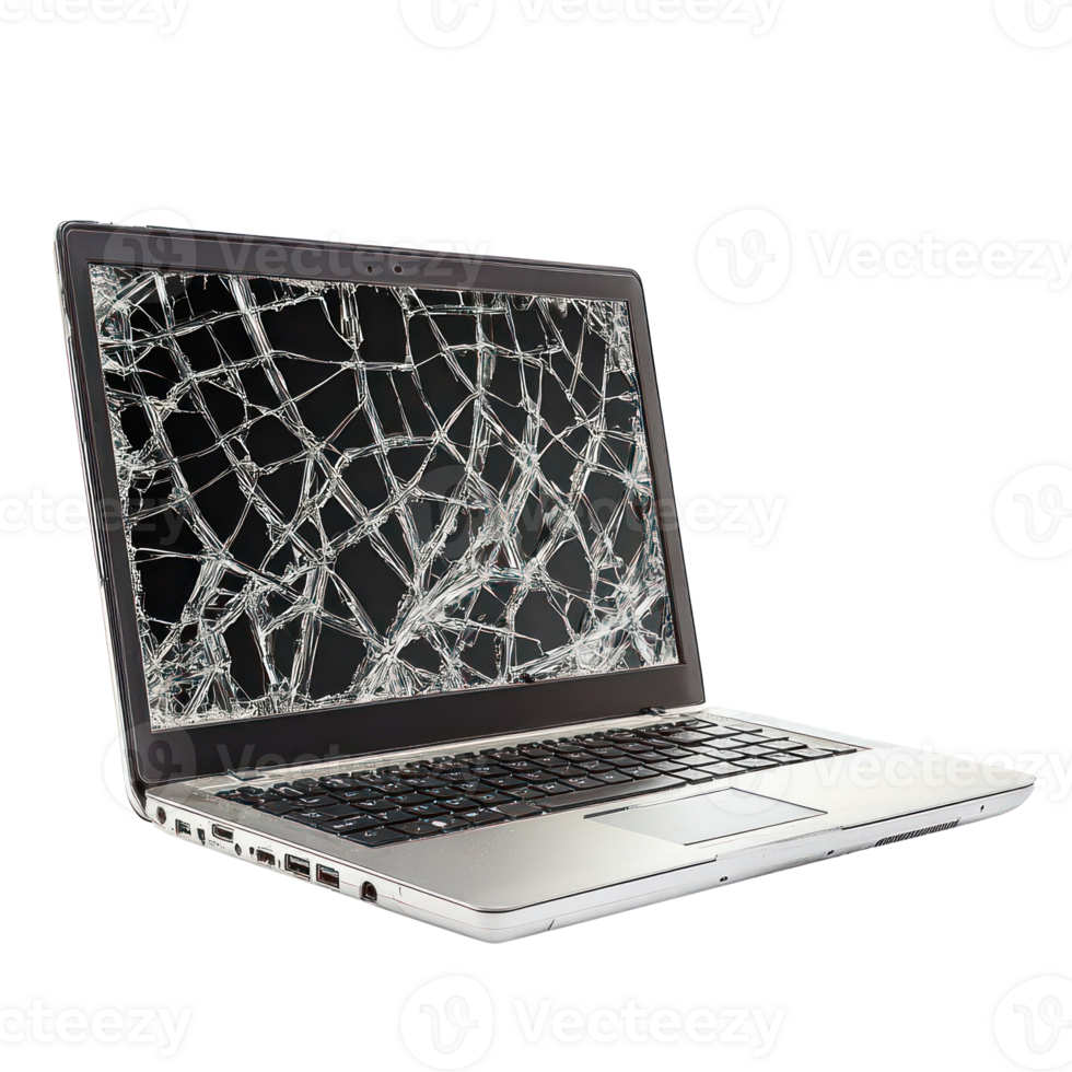 Broken laptop side view isolate on transparency background png