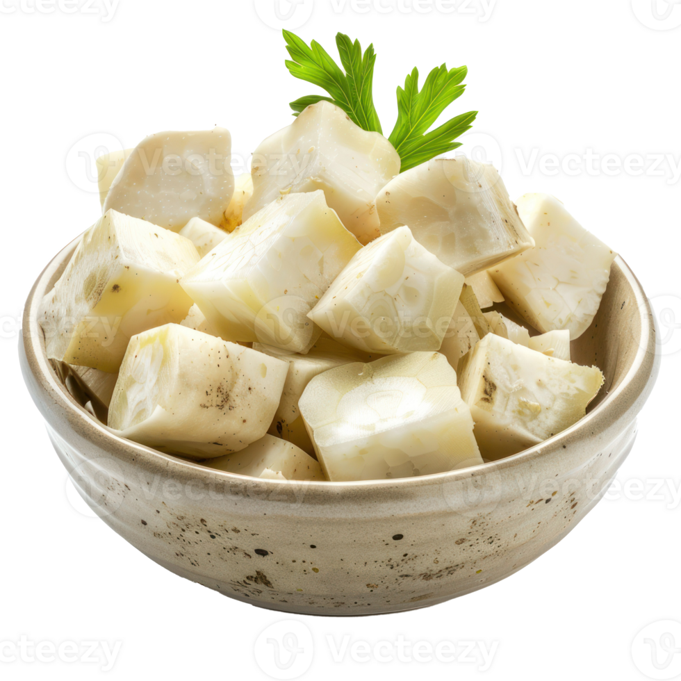 Cube of Celeriac in a bowl front view isolate on transparency background png