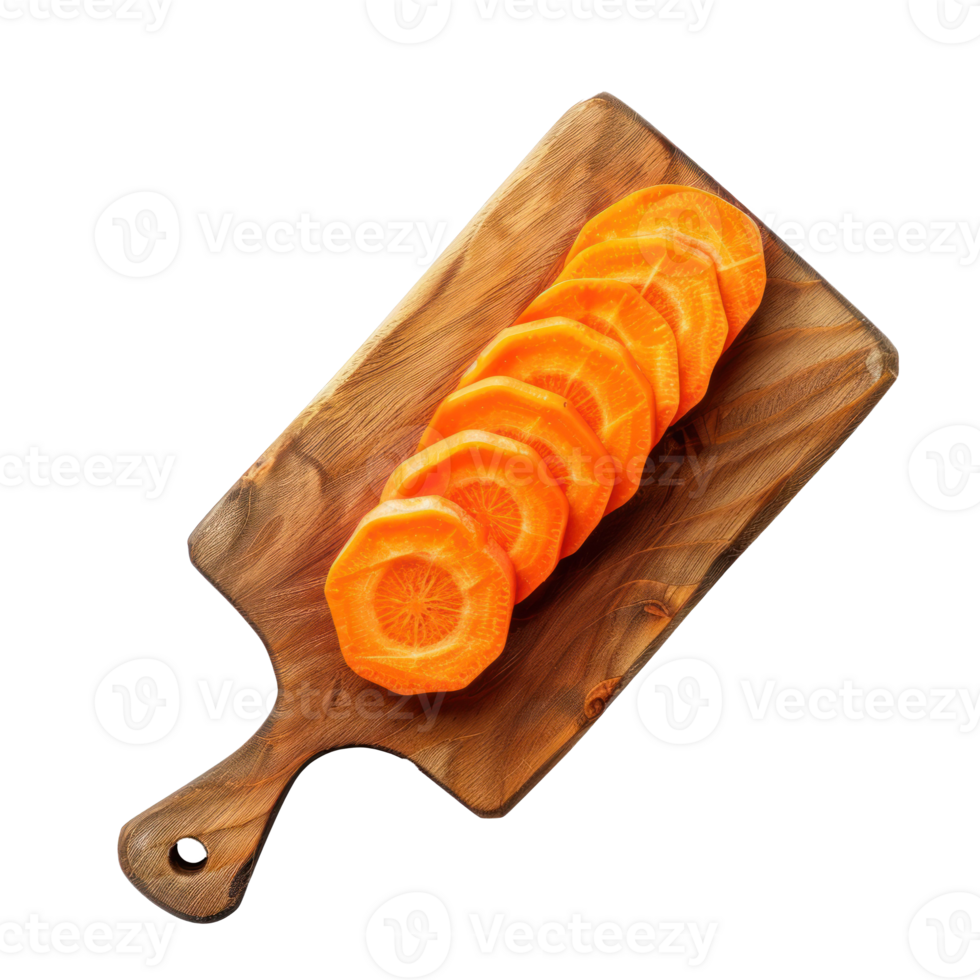 Sliced Carrot on chopping board top view isolate on transparency background png