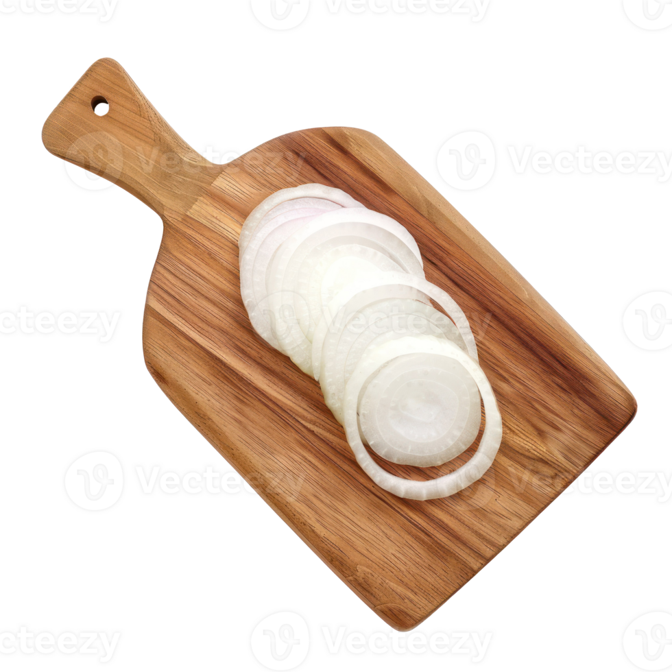 Sliced Onion on chopping board top view isolate on transparency background png