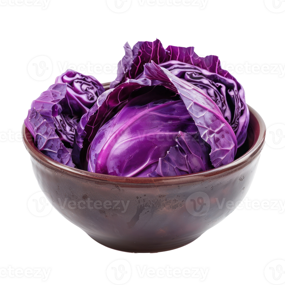 Purple Cabbage in a bowl front view isolate on transparency background png
