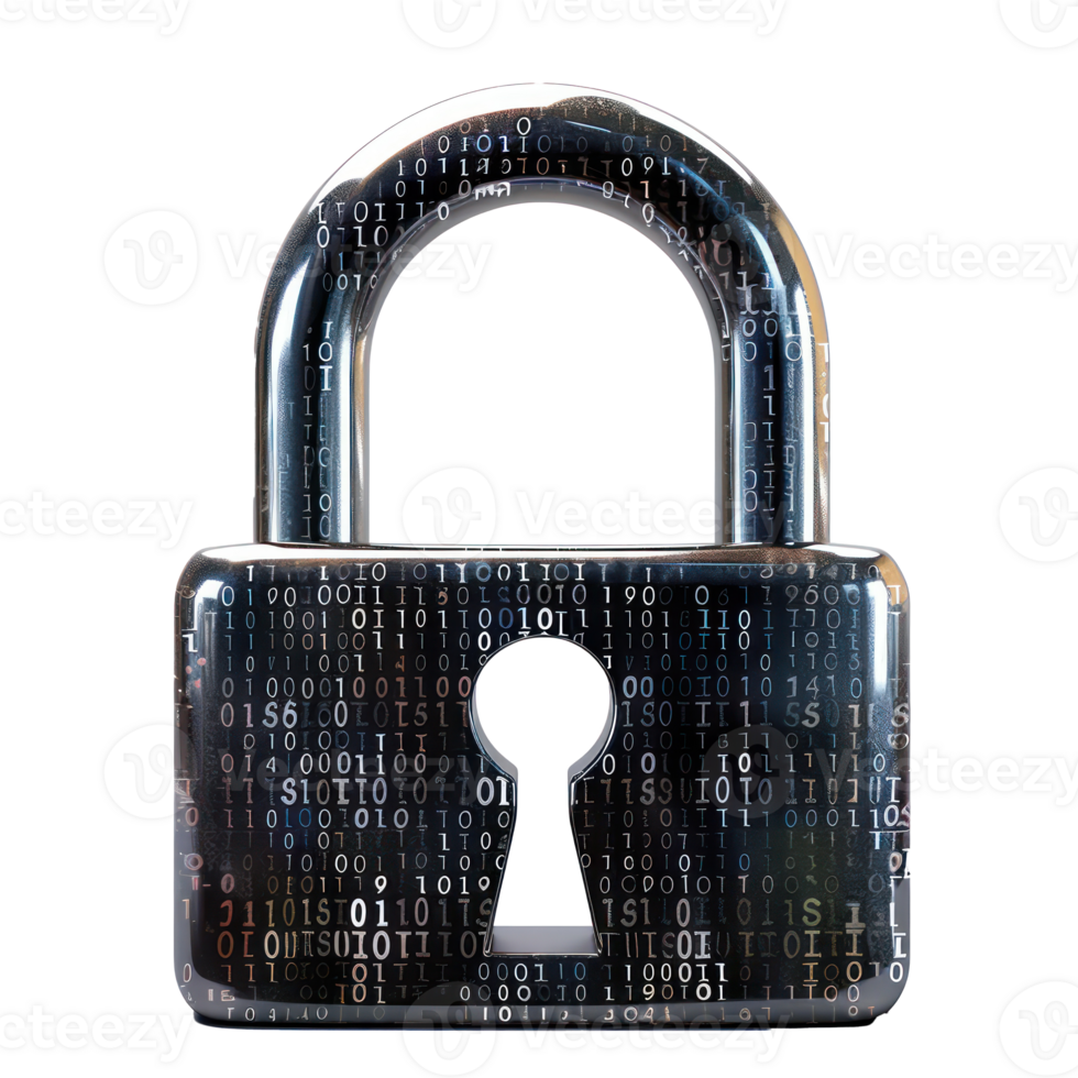 Modern Digital Lock Big data with encrypted computer code isolate on transparency background png