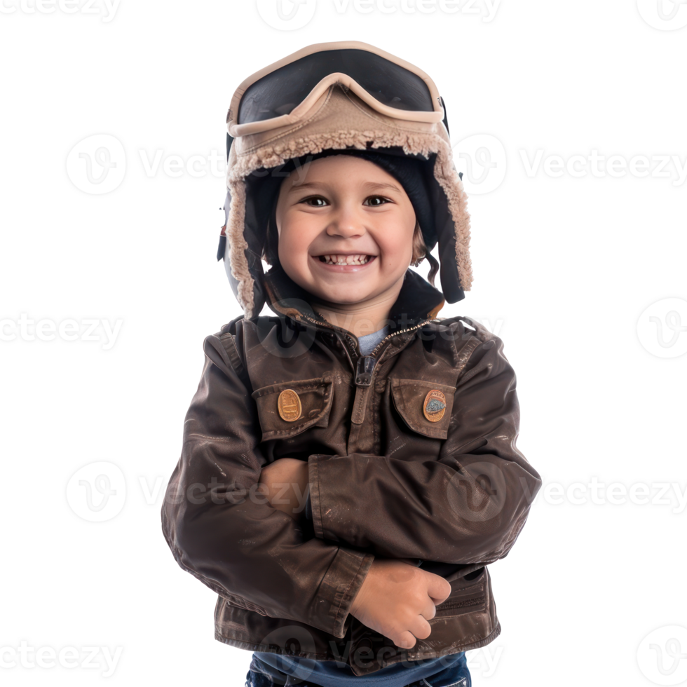 Smiling little boy wearing pilot uniform standing isolate on transparency background png