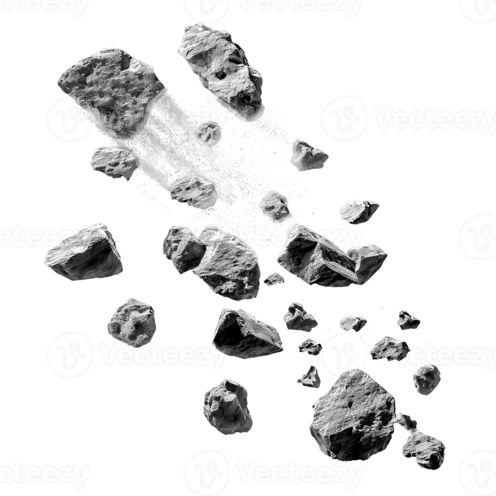 Asteroids swarm of boulders isolate on transparency background png