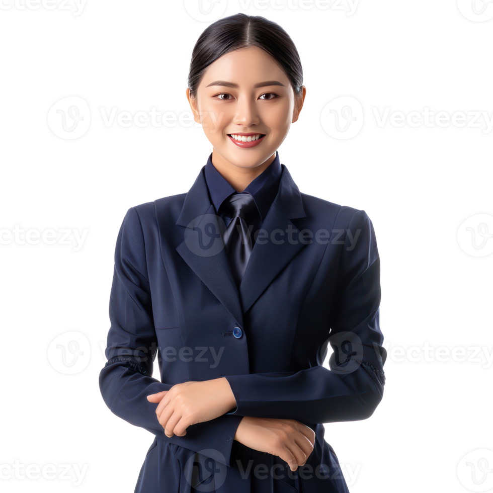 Friendly smile 3 female flight attendant standing front view isolate on transparency background png