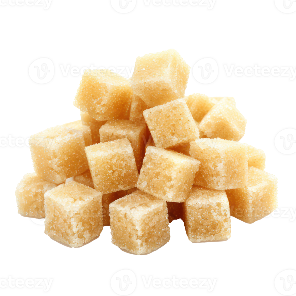 Heap of cane sugar cubes isolate on transparency background png