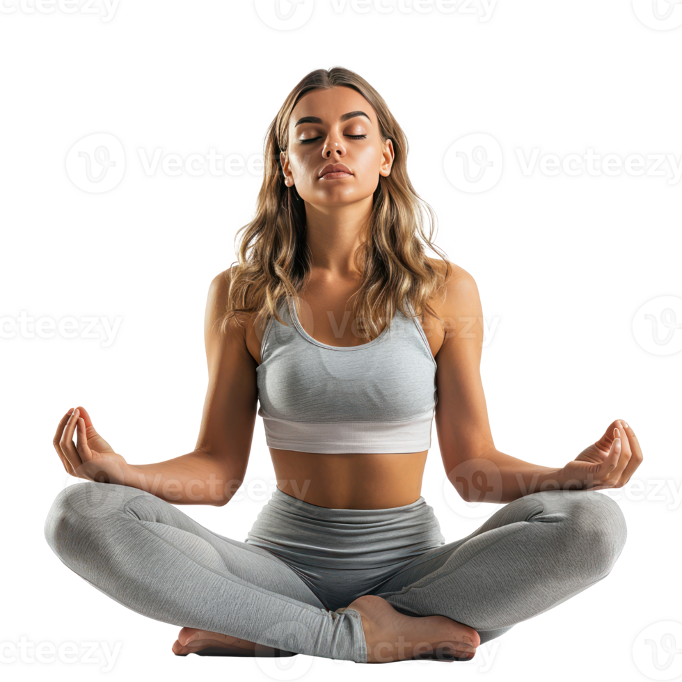 Young woman practicing asana yoga front view isolate on transparency background png