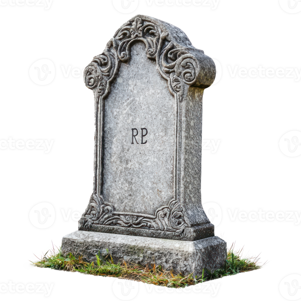 RIP Headstone side view isolate on transparency background png