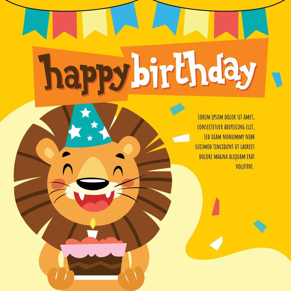 Birthday Card with Lion Character vector