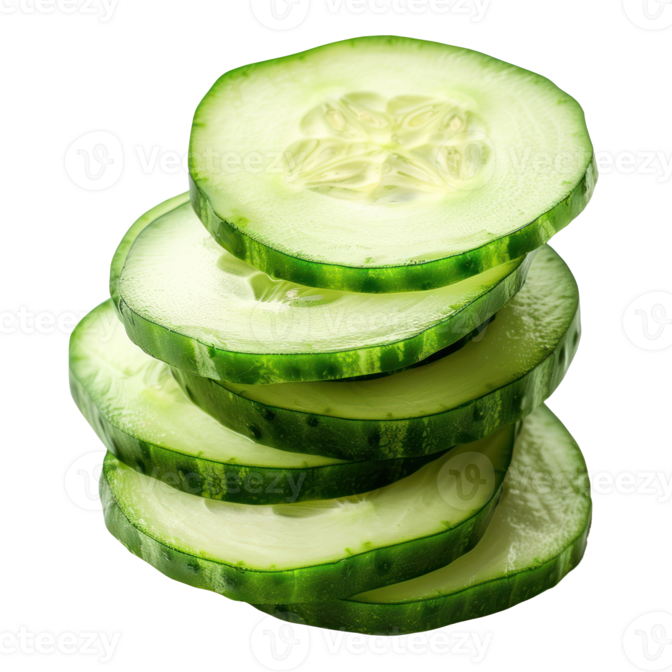 Ripe cucumber slices isolate on transparency background png