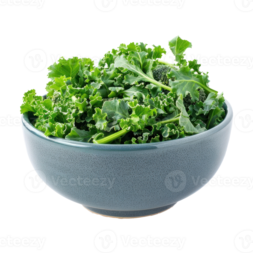 Broccoli Raab in a bowl front view isolate on transparency background png