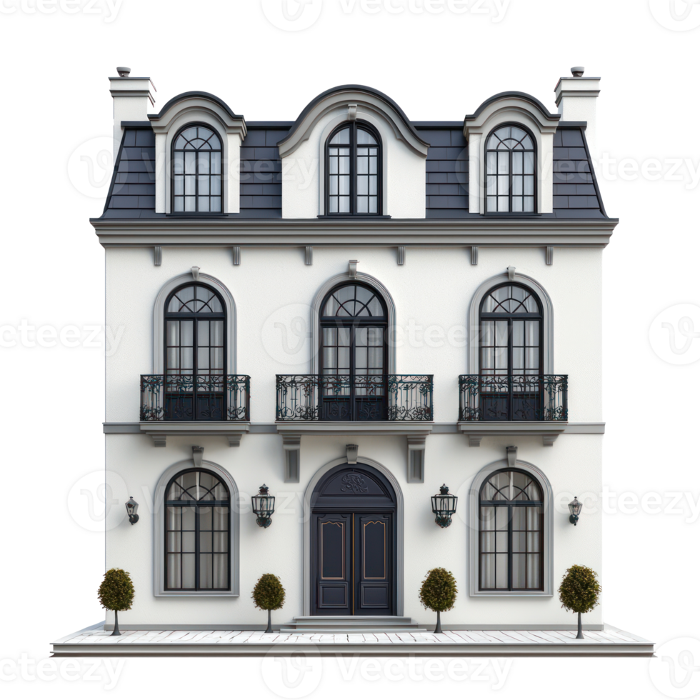 3D Townhouse front view isolate on transparency background png