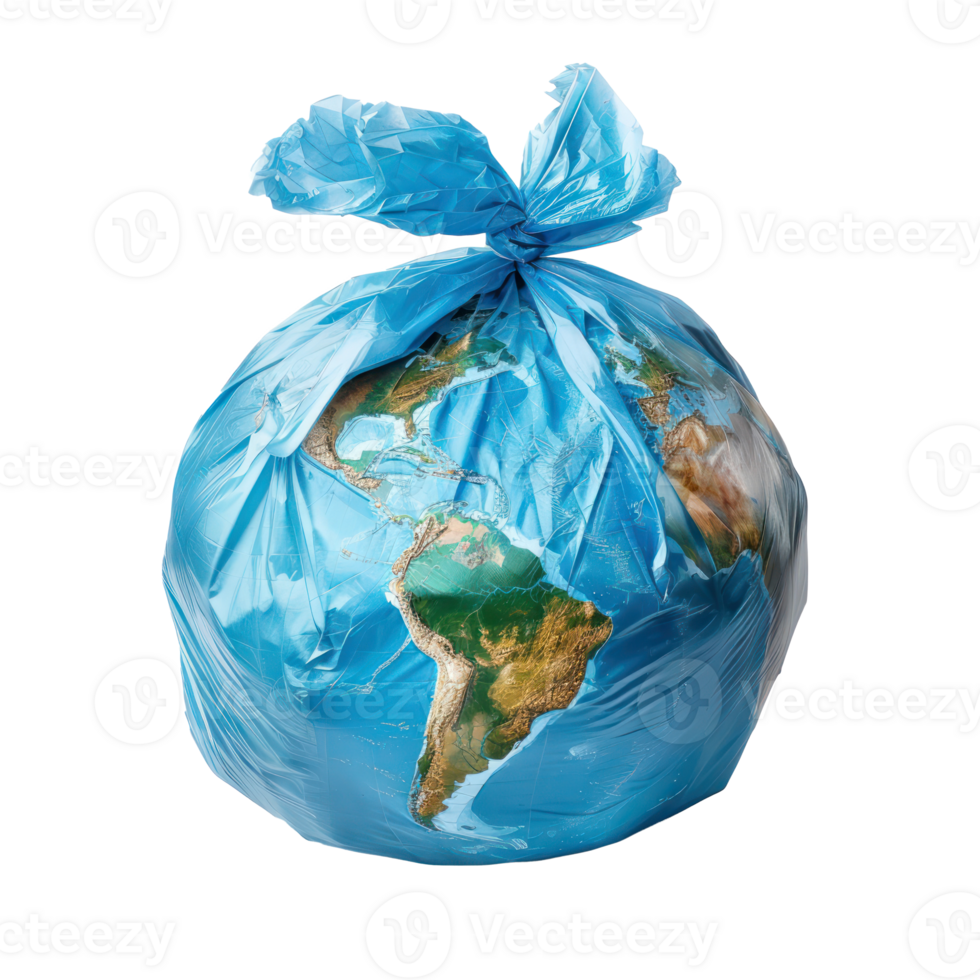 earth globe in a plastic trash bag isolate on transparency background png