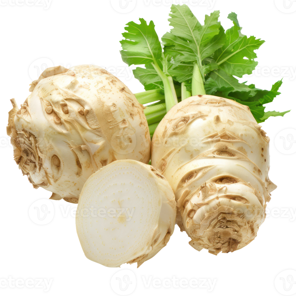 whole and half Celeriac isolate on transparency background png