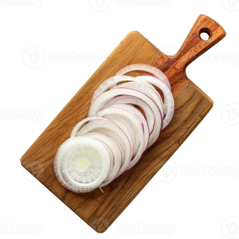 Sliced Onion on chopping board top view isolate on transparency background png